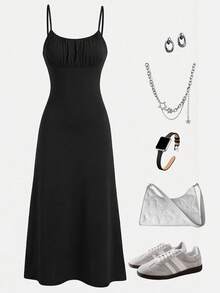 SHEIN Robe blanche texturée tissée pour adolescentes, épaules dénudées, taille resserrée - Blanc - Voir 3