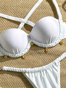 Swim Vcay Women's Solid Color Braided Two-Piece Set - Beige - View 6