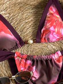 Swim Vcay Costumi da bagno donna, bikini sexy, stampa floreale tropicale, stampa marrone per donna, outfit per San Valentino, Capodanno, vacanza, primavera ed estate - Multicolore - Visualizzare 6