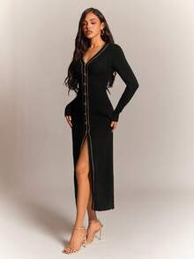 Radiana Women's Elegant Front Button Fitted Knit Dress, Suitable For Commuting,Spring To Summer, - Multicolor - View 4