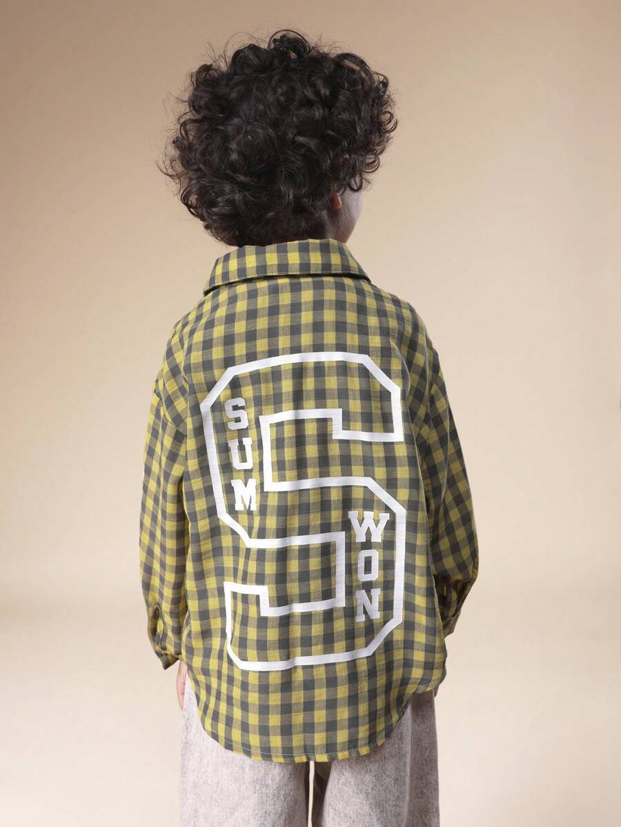 SUMWON Boys Collared Button Down Long Sleeve Check Plaid Shirt Regular Fit Casual School Everyday Wear - Yellow - View 1