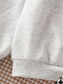 SHEIN 少女休闲街头风刺绣字母“1990”复古红色文字街头服饰Polo衫 - 灰色 - 查看 5