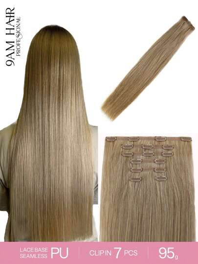 7 piezas 95g 27# Extensiones de cabello humano real con doble trama, clips de encaje de PU en color marrón caramelo, extensiones de cabello humano Remy de alta calidad con clips de PU sin costuras para mujeres