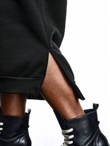 SHEIN EZwear 大码宽松休闲长款羊毛卫衣连衣裙，秋冬 - 黑色 - 查看 7