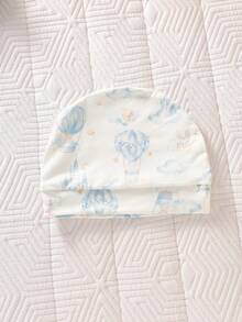 SHEIN 新生儿卡通印花长袖连体衣，全开襟设计，搭配同色帽子、手套、被子和围兜五件套礼盒，面料舒适，男女宝宝均适用，是家庭使用的理想之选。 - 藍色 - 查看 5