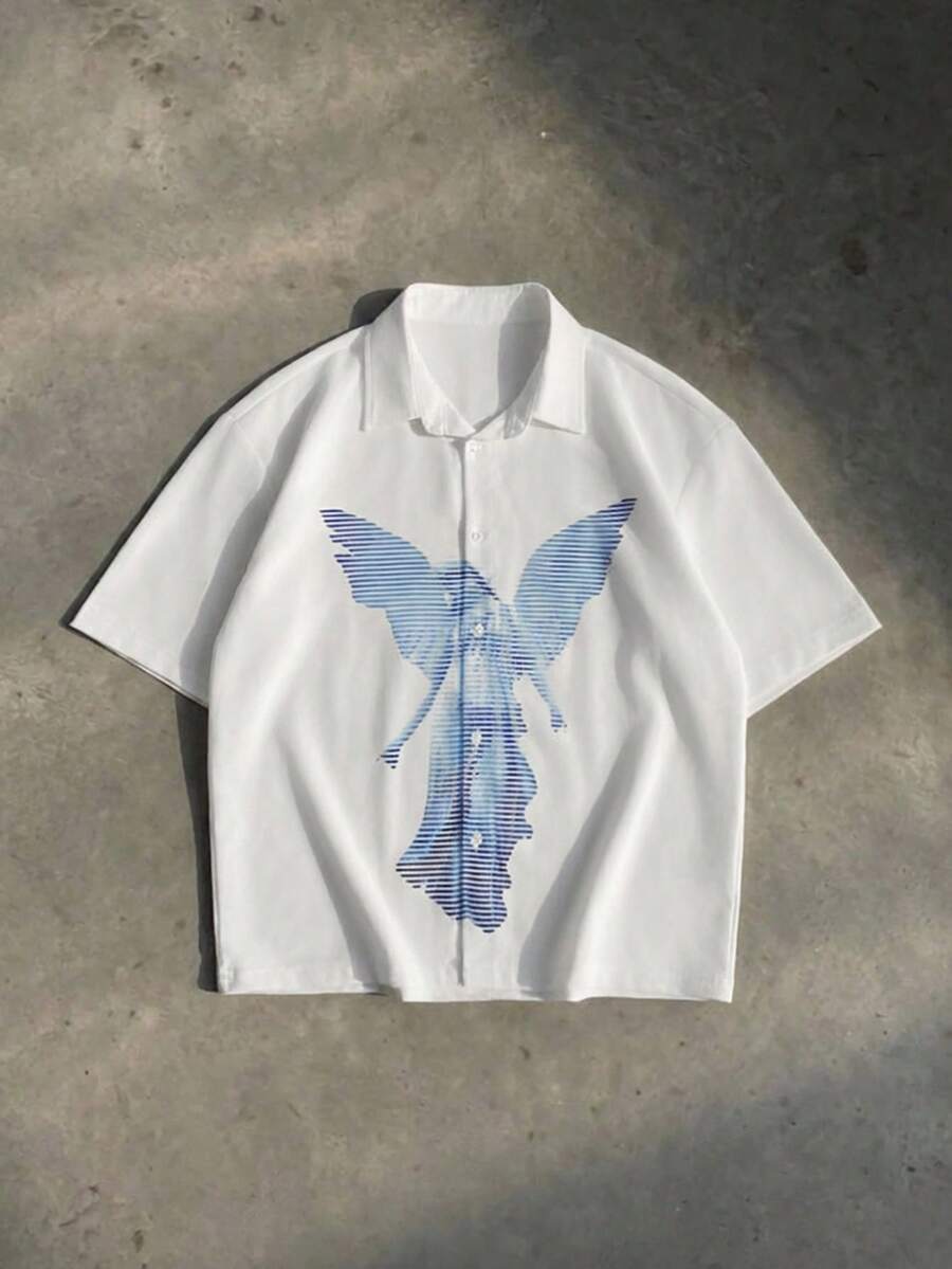 Manfinity BRENVOR Men's Positioning Print Short Sleeve Shirt, Spring/Summer - White - View 1