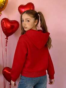 Niña sudadera casual diseño gráfico anime tejido suave ajuste regular otoño invierno uso diario hoodie - Rojo - Ver 2