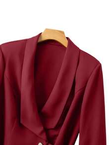 GlowEve CURVE 大码女式褶皱腰部亮片百褶裙两件套，派对宴会服装 - 酒紅色 - 查看 4