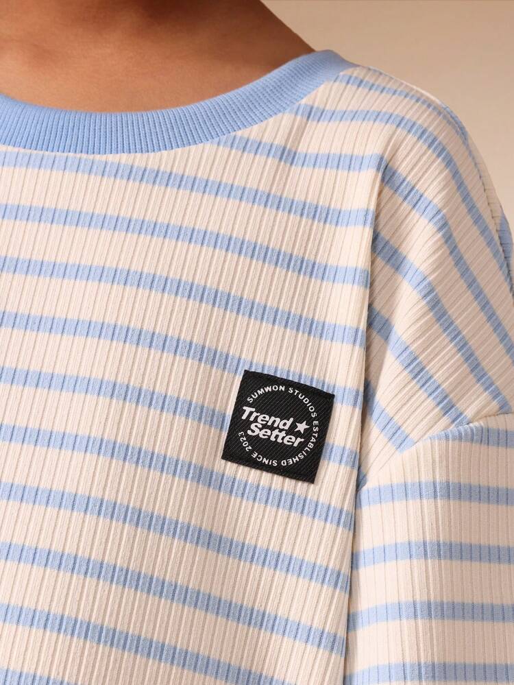 Striped Crew Neck Ringer Tee With Logo