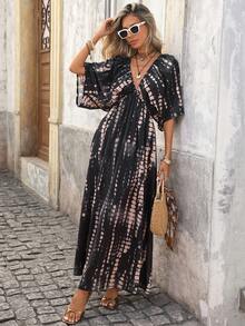 Brillora Đầm nữ kiểu dáng thường ngày, họa tiết nhuộm tie-dye, thích hợp cho kỳ nghỉ. - màu đen - Xem 6