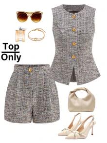 Ellevyn Women's Elegant Commuter Vest & Shorts 2 Pieces Set - Grey - View 1