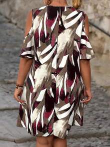 EMERY ROSE Plus Size Casual Vacation All-Over Print Off-Shoulder Dress - Burgundy - View 2