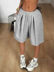 Coolane Women's Spring/Summer Streetwear Vacation Daily Wear Homecoming Casual Sport Basic Baggy Low Rise Bermuda Crotch Pants - Light Grey - View 1