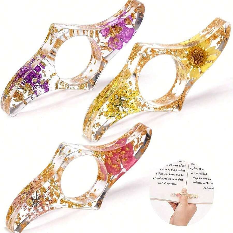 1pc/2pcs/3pcs/6pcs Book Page Holder-Dried Flower Resin Thumb Book Holder-Handmade Resin Holders Light Weight Book Opener Bookmarks Book Reading Accessories For Teachers Book Lovers Back To School - Multicolor - View 1