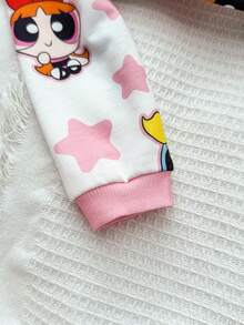 THE POWERPUFF GIRLS X SHEIN Baby Girl Cute Cartoon & Star Print Long Sleeve Jumpsuit, Autumn - White - View 5