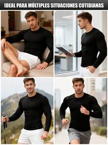 1 camisetas deportivas de manga larga para hombre, ajustadas y moldeadoras, camiseta de compresión, transpirable y cómoda, ideal para correr, entrenar y ciclismo, Top de Ropa Deportiva,Ropa de Ciclismo,Camiseta de Rendimiento,Camiseta Muscle Fit,Camiseta de Absorción de Humedad,Parte Superior Ligera - Negro - Ver 17