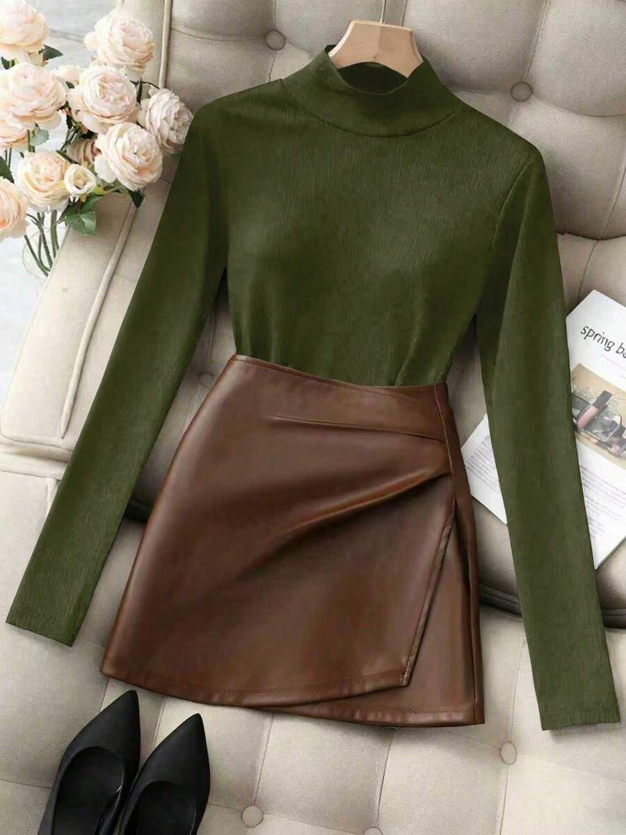 Franclia 2025秋冬女士优雅通勤针织套装，女士优雅修身上衣，女士通勤中长裙 - 彩色 - 查看 1