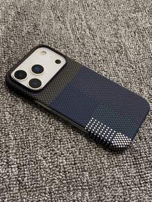 1pc Magnetic Case Carbon Fiber Texture Compatible With 17 Pro Max Air 16 15 14 13 12 Pro Max Plus Wireless Charge Half Cover Matte Heat Dissipation Protective Case - Dark Blue - View 7
