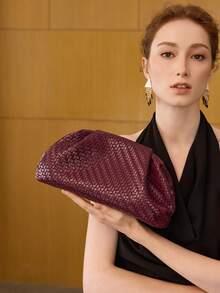 MOTF PREMIUM 女士时尚酒红色纹理手拿包，情人节礼物，优雅奢华，完美搭配舞会配饰，时尚女士手拿包 - 酒紅編織 - 查看 6