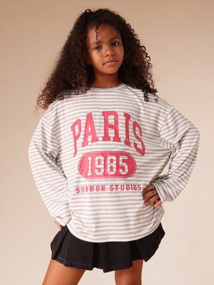 스트라이프 긴팔 크루넥 티셔츠