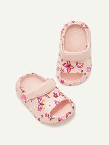 Cozy Pixies 1 Pair Infant Breathable Open Toe Butterfly & Floral Design Slip-On Hollow Sandals, Non-Slip Flat Beach Shoes For Summer - Pink - View 2