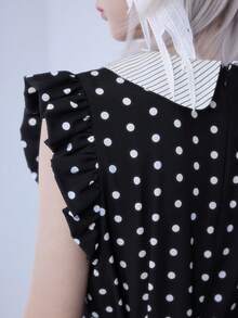 ROMWE EDITION 可爱波点 Y2K 宝贝字母刺绣彼得潘领女装 - 黑色 - 查看 9