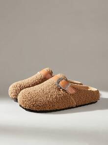 Solecia Pantuflas casuales para mujer con diseño de hebilla, versátiles para uso diario - Marrón - Ver 2