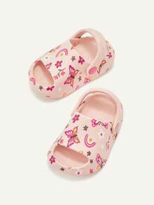 Cozy Pixies 1 Pair Infant Breathable Open Toe Butterfly & Floral Design Slip-On Hollow Sandals, Non-Slip Flat Beach Shoes For Summer - Pink - View 7