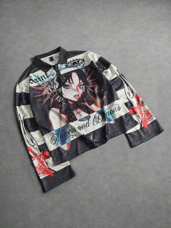 Men's Casual Long Sleeve T-Shirt With Figure And Stripe Print