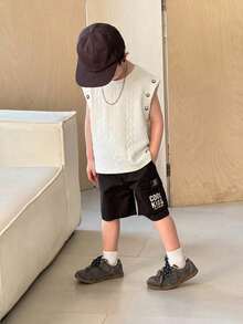 SHEIN 男童纹理圆领纽扣装饰休闲背心 - 白色 - 查看 5