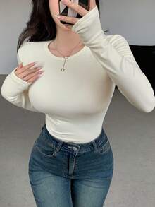 DAZY 长袖保暖内衬T恤，秋冬季保暖内衣 - 白色 - 查看 5