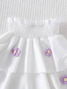 Genkimix Kids Set Pakaian Liburan Anak Perempuan yang Imut: Rompi Berenda di Bagian Bawah Dipadukan dengan Rok Kue Patchwork, Dekorasi Bunga 3D dari Benang Buatan Tangan - Purple - View 4
