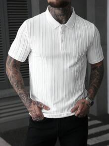 Manfinity Homme Camisa polo de manga corta de unicolor casual para hombre, verano - Blanco - Ver 6