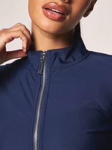 MISSGUIDED Bộ đồ thể thao năng động gồm áo khoác ngắn tay dài có khóa kéo và quần legging cạp cao, chất liệu vải gân, thích hợp mặc ở nhà. - Màu xanh lam - Xem 5