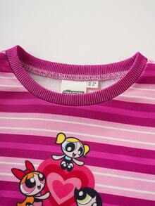 THE POWERPUFF GIRLS X SHEIN 1pc Young Girl Casual Style Round Neck Striped Sweatshirt, Suitable For Outings And Daily Wear - Multicolor - View 6