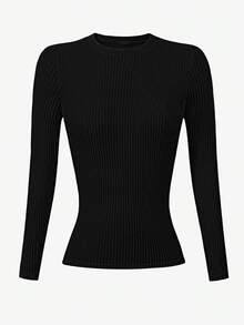 EMERY ROSE 大码女式黑色修身圆领长袖T恤，带保暖内衬，秋冬款 - 彩色 - 查看 3