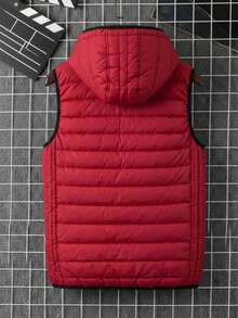 Hombre estilo deportivo chaleco acolchado ligero resistente al viento ajuste regular cuello con capucha sin mangas otoño‑invierno para calle y diario chaleco - Rojo - Ver 2