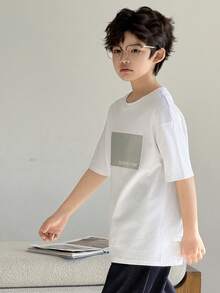 DAZY Tween Boy Letter Print Casual Round Neck Short Sleeve T-Shirt Spring - White - View 1