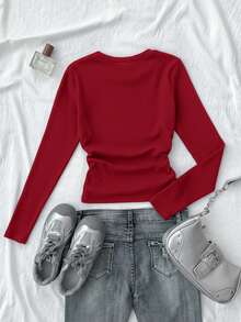 SHEIN Camiseta de tirantes plisada con estampado de estrellas de unicolor para adolescentes, adecuada para uso casual, invierno - Rojo - Ver 3