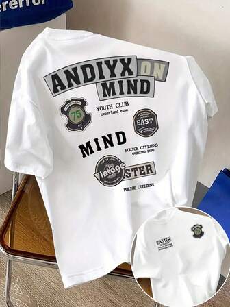 Glimmora Camiseta de manga corta con cuello redondo, estampado de letras y gráficos, talla estándar para hombre