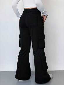 Pantalones de Estilo Trabajo con Pierna Ancha: Estilo Contemporáneo y Funcionalidad Práctica para Tu Guardarropa - Negro - Ver 2