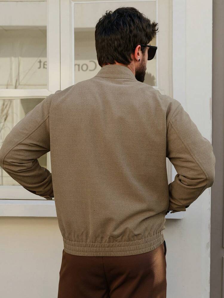Men's Casual Versatile Brown Jacket, Suitable For Spring And Autumn