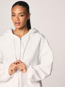 MISSGUIDED The Wifey Club Zip Up Hoodie With Drawstring And Front Zipper Black Text Print Fall Winter Casual Oversized - White - View 5