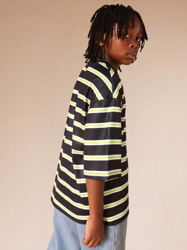 Oversized Striped Long Sleeve Crew Neck Tee