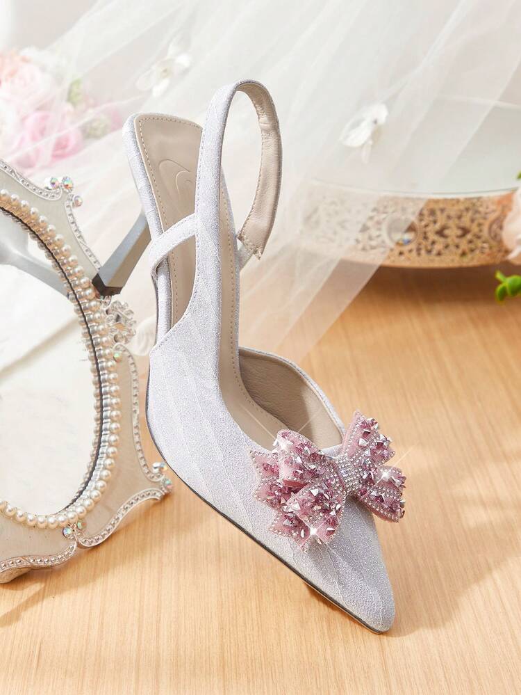 CUCCOO HITCHD Women's Fashionable Elegant Party Rhinestone Bow Decor Pumps