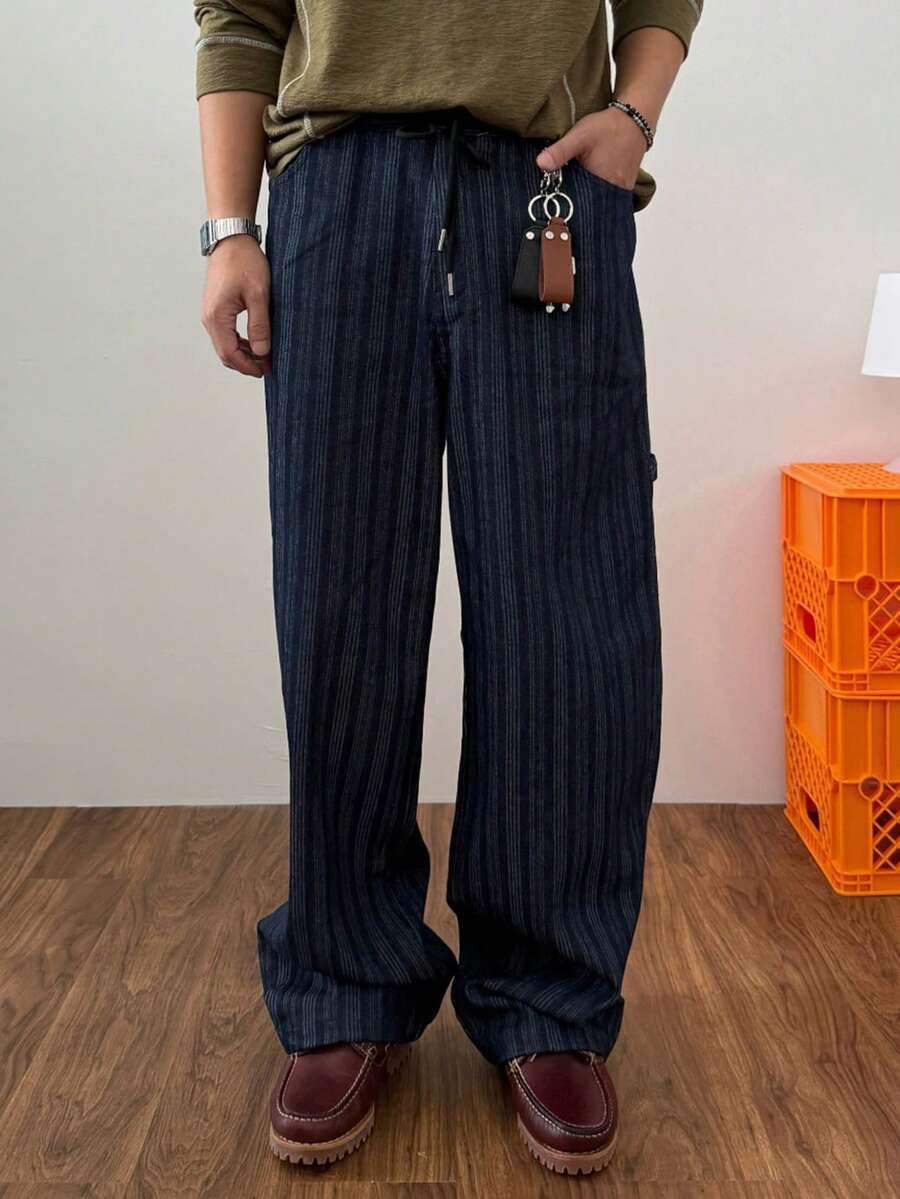 DAZY Quần jeans nam màu xanh hải quân kẻ sọc, cạp chun, thích hợp cho mùa xuân/thu. - Nhiều màu - Xem 1