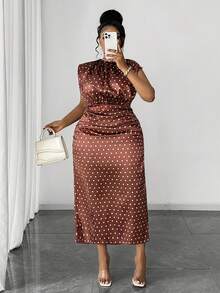 Maweii Plus Size Elegant Polka Dot Print Sleeveless Midi Dress, Suitable For Commuting/Perfect For Dates, Outings.Summer - Multicolor - View 5