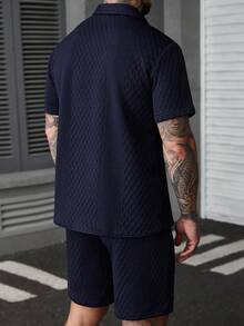 Manfinity Homme Men's Casual Contrast Color Short Sleeve Shirt & Shorts Set - Multicolor - View 2