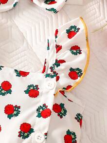 SHEIN 2件套女婴可爱水彩花卉印花无袖连衣裙和发带套装，夏季 - 紅色 - 查看 5