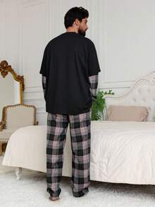 DAZY Set pijama bărbătesc din 2 piese cu imprimeu în carouri multicolor, primăvară/toamnă - Multicolor - Vizualizare 2
